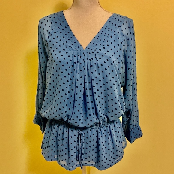 Ellen Tracy Navy Dot Chiffon Blouse - Picture 1 of 4